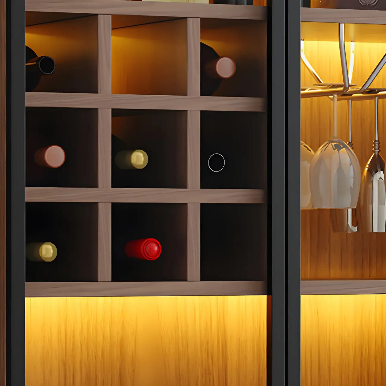 Grande vitrine à vin avec portes vitrées et bois noir