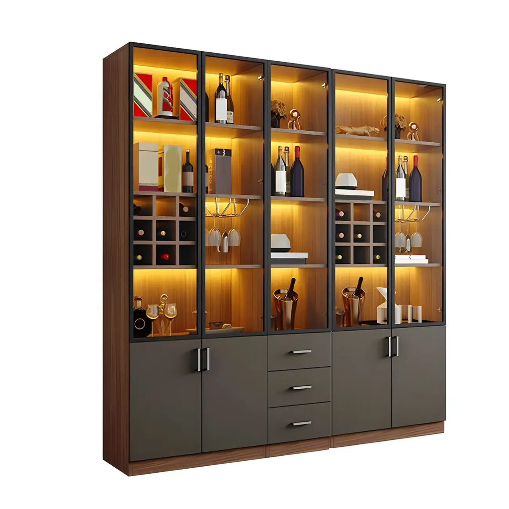 Grande vitrine à vin avec portes vitrées et bois noir