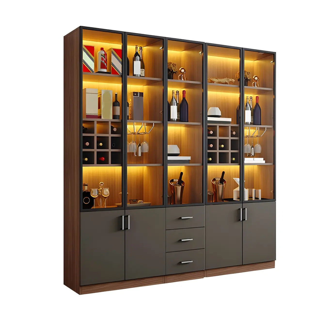 Grande vitrine à vin avec portes vitrées et bois noir