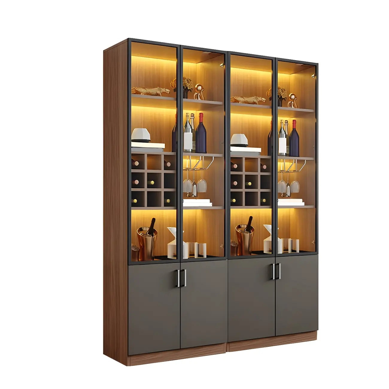 Grande vitrine à vin avec portes vitrées et bois noir
