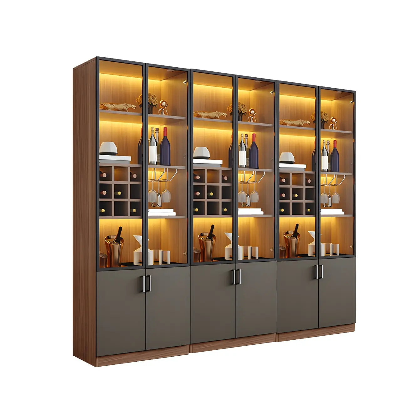 Grande vitrine à vin avec portes vitrées et bois noir