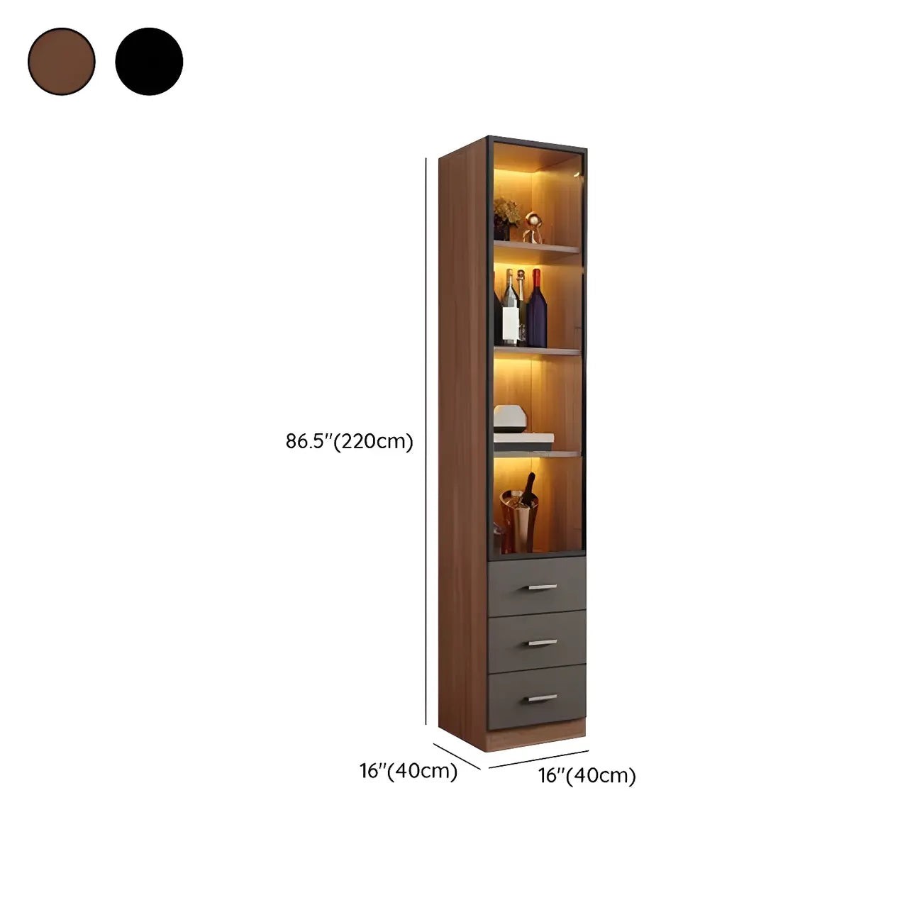 Grande vitrine à vin avec portes vitrées et bois noir