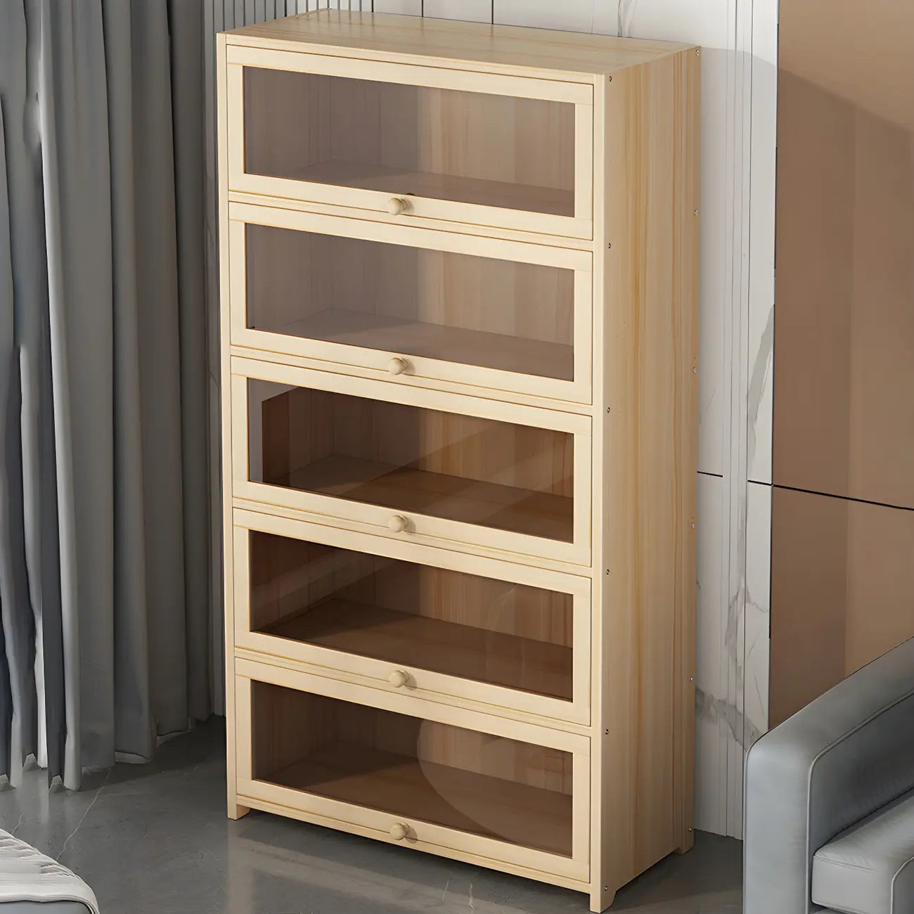 Vitrine classique en bois naturel avec portes en acrylique