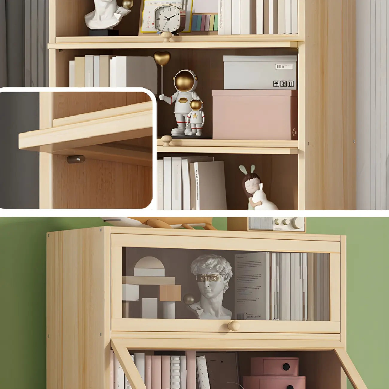 Vitrine classique en bois naturel avec portes en acrylique