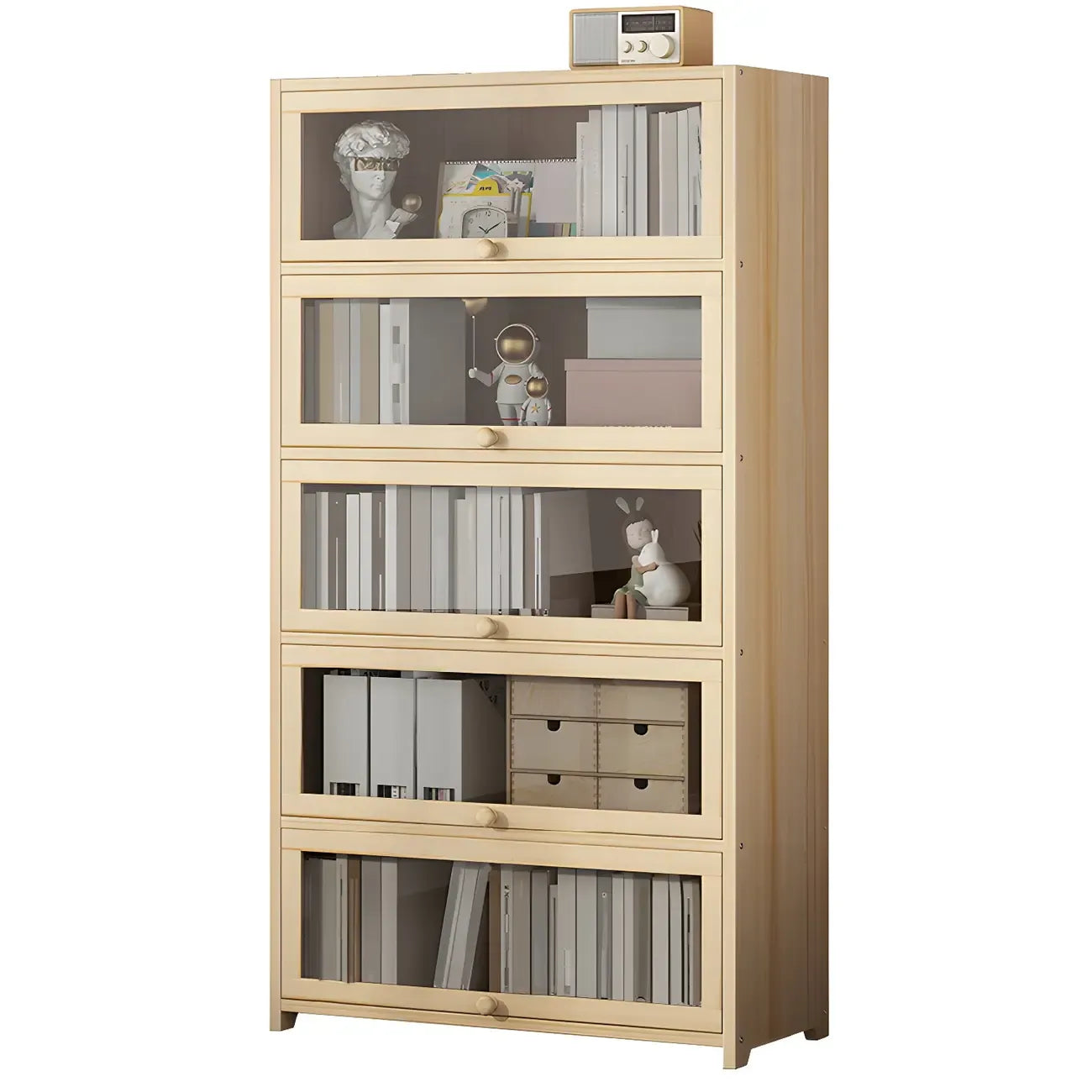 Vitrine classique en bois naturel avec portes en acrylique