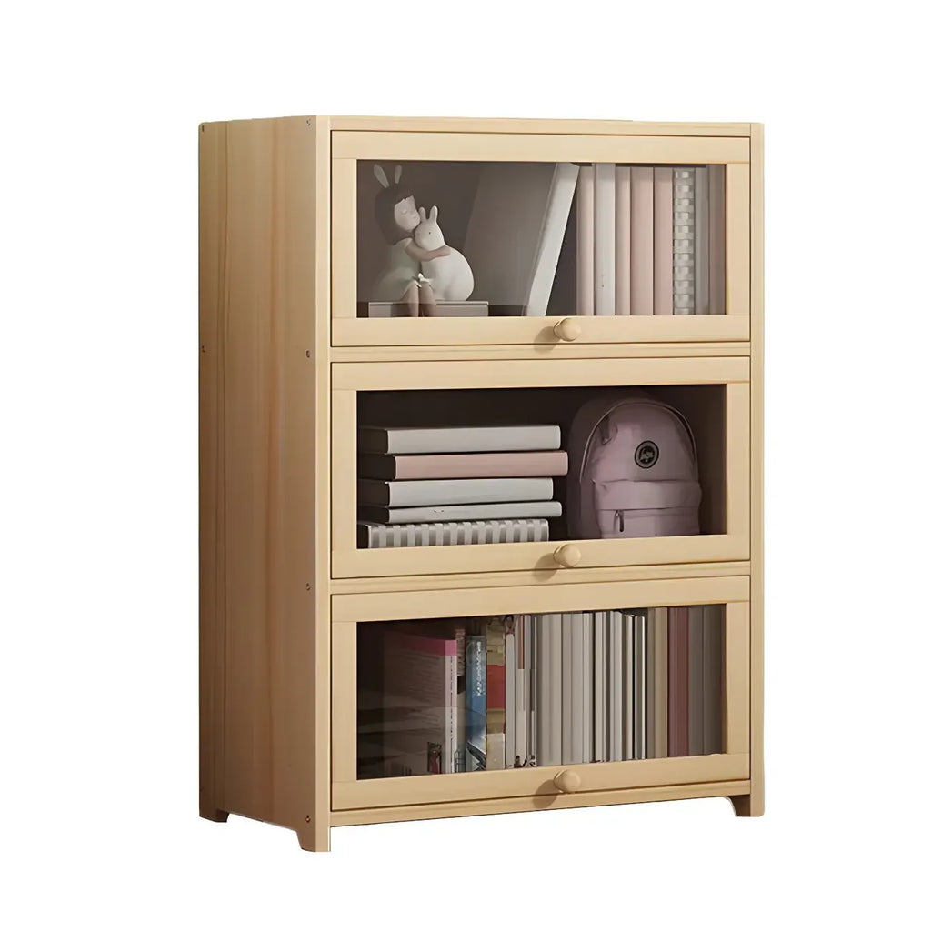 Vitrine classique en bois naturel avec portes en acrylique