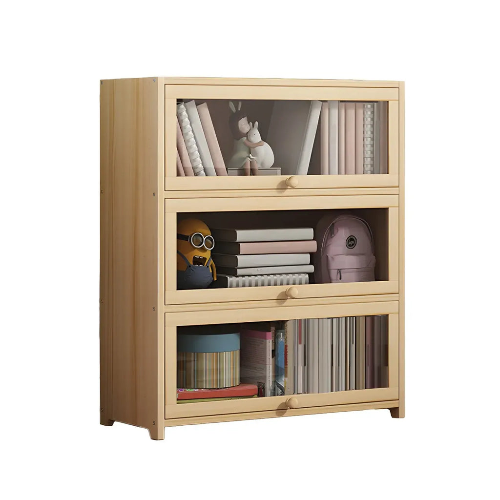 Vitrine classique en bois naturel avec portes en acrylique