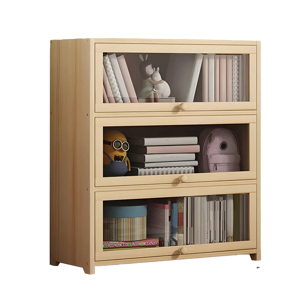Vitrine classique en bois naturel avec portes en acrylique