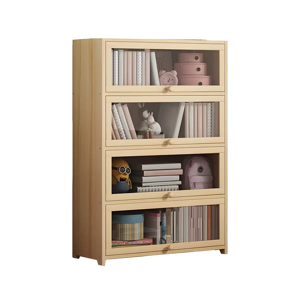 Vitrine classique en bois naturel avec portes en acrylique