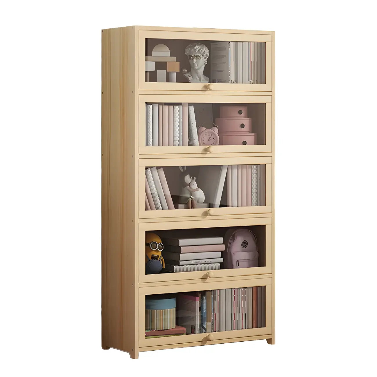 Vitrine classique en bois naturel avec portes en acrylique