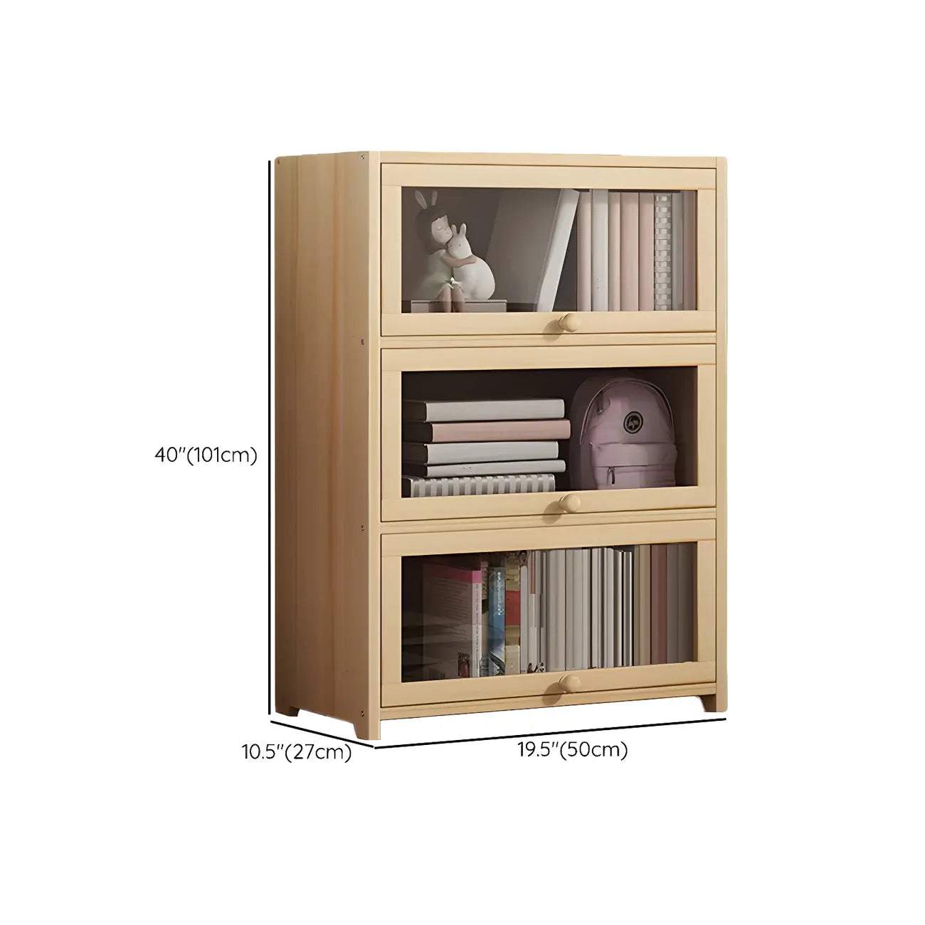 Vitrine classique en bois naturel avec portes en acrylique