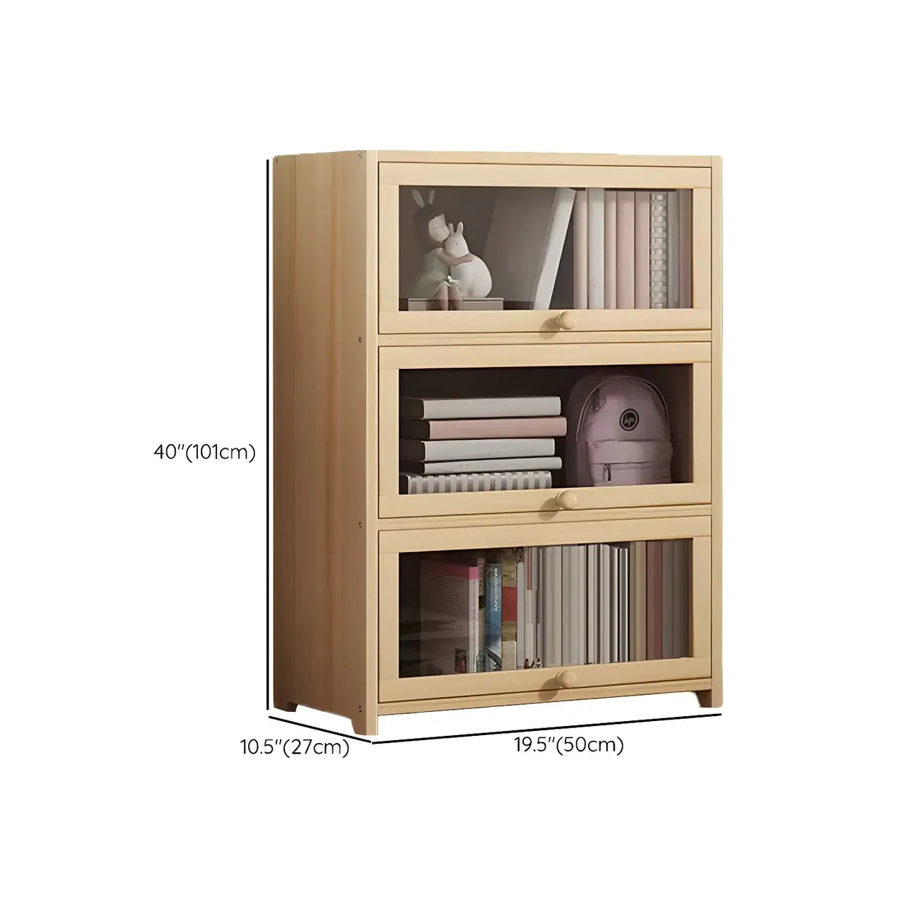 Vitrine classique en bois naturel avec portes en acrylique