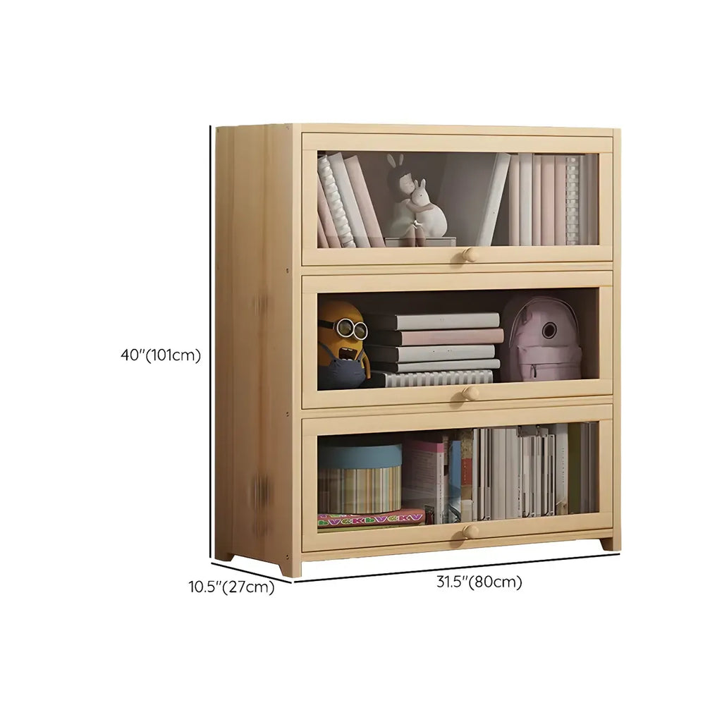 Vitrine classique en bois naturel avec portes en acrylique