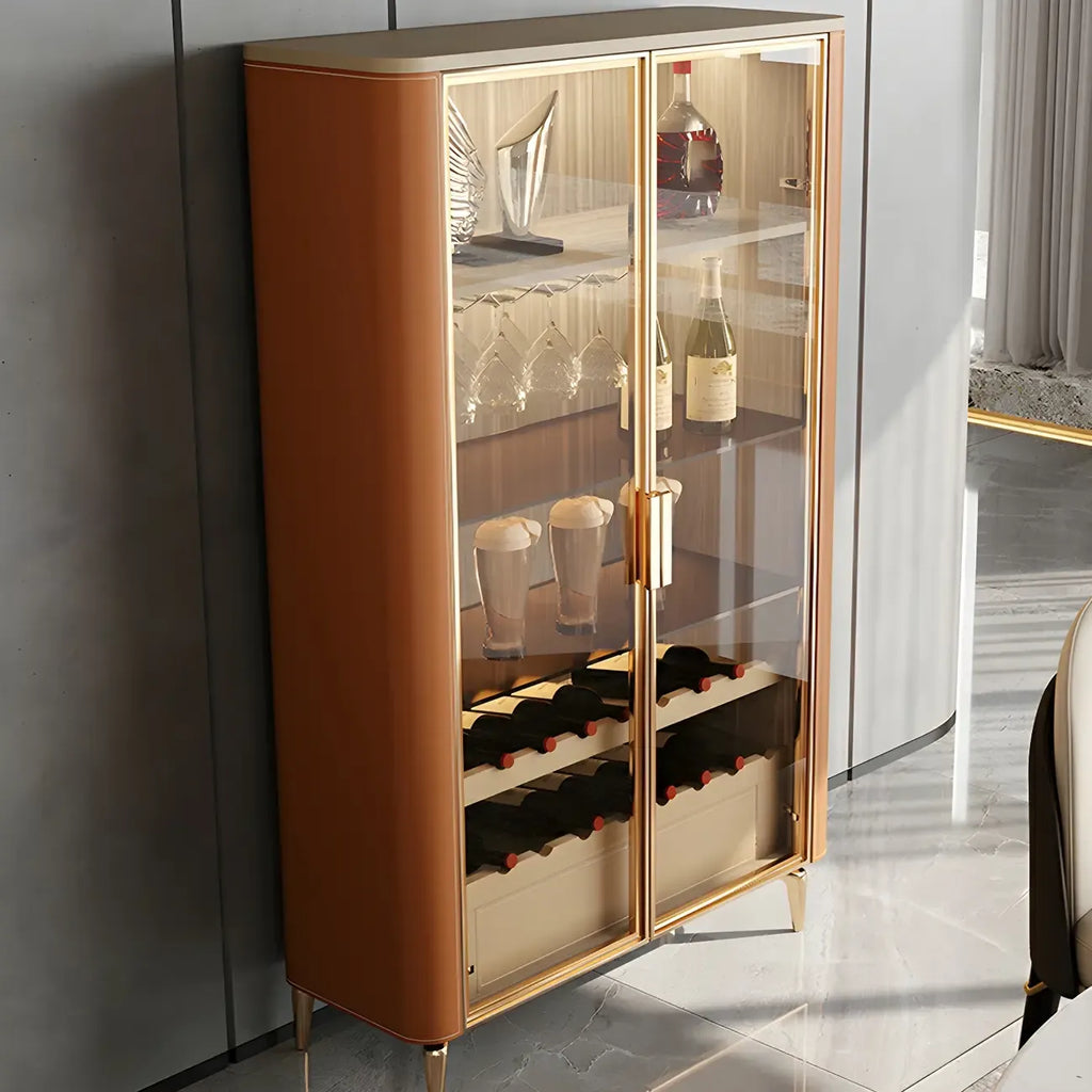 Vitrine à vin élégante en bois orange avec porte vitrée