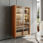 Vitrine à vin élégante en bois orange avec porte vitrée