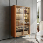 Vitrine à vin élégante en bois orange avec porte vitrée