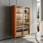 Vitrine à vin élégante en bois orange avec porte vitrée