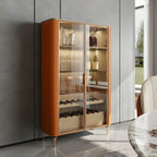Vitrine à vin élégante en bois orange avec porte vitrée