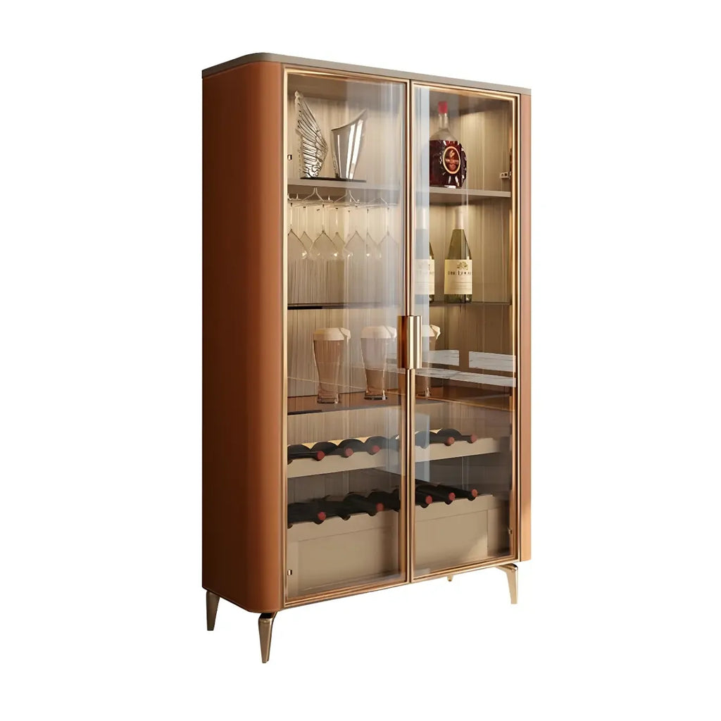 Vitrine à vin élégante en bois orange avec porte vitrée