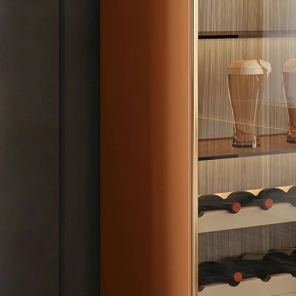 Vitrine à vin élégante en bois orange avec porte vitrée