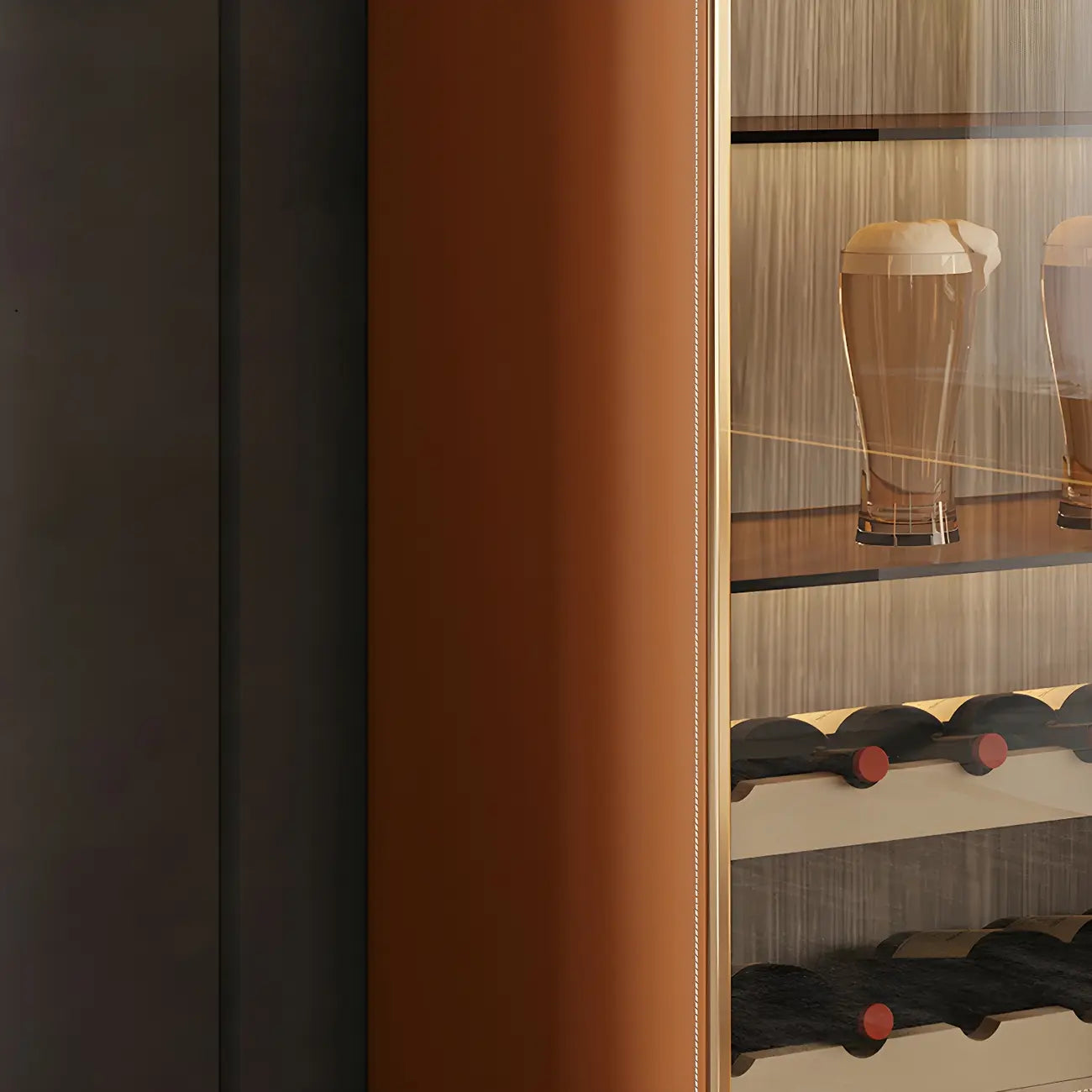 Vitrine à vin élégante en bois orange avec porte vitrée