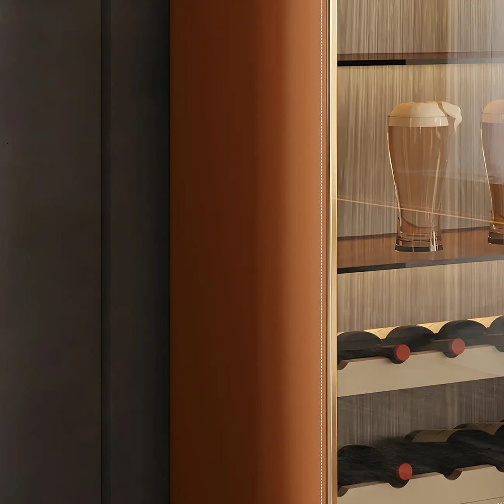 Vitrine à vin élégante en bois orange avec porte vitrée