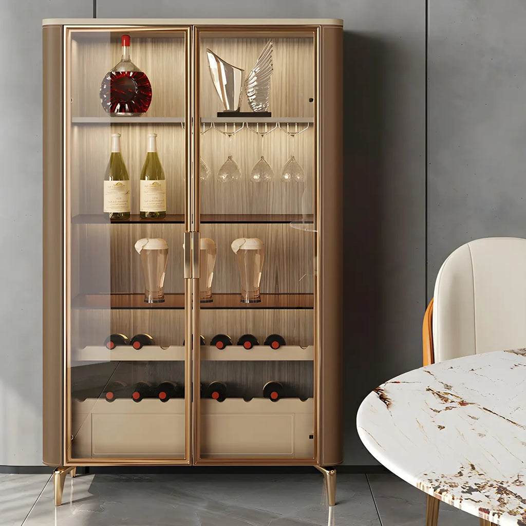 Vitrine à vin élégante en bois orange avec porte vitrée