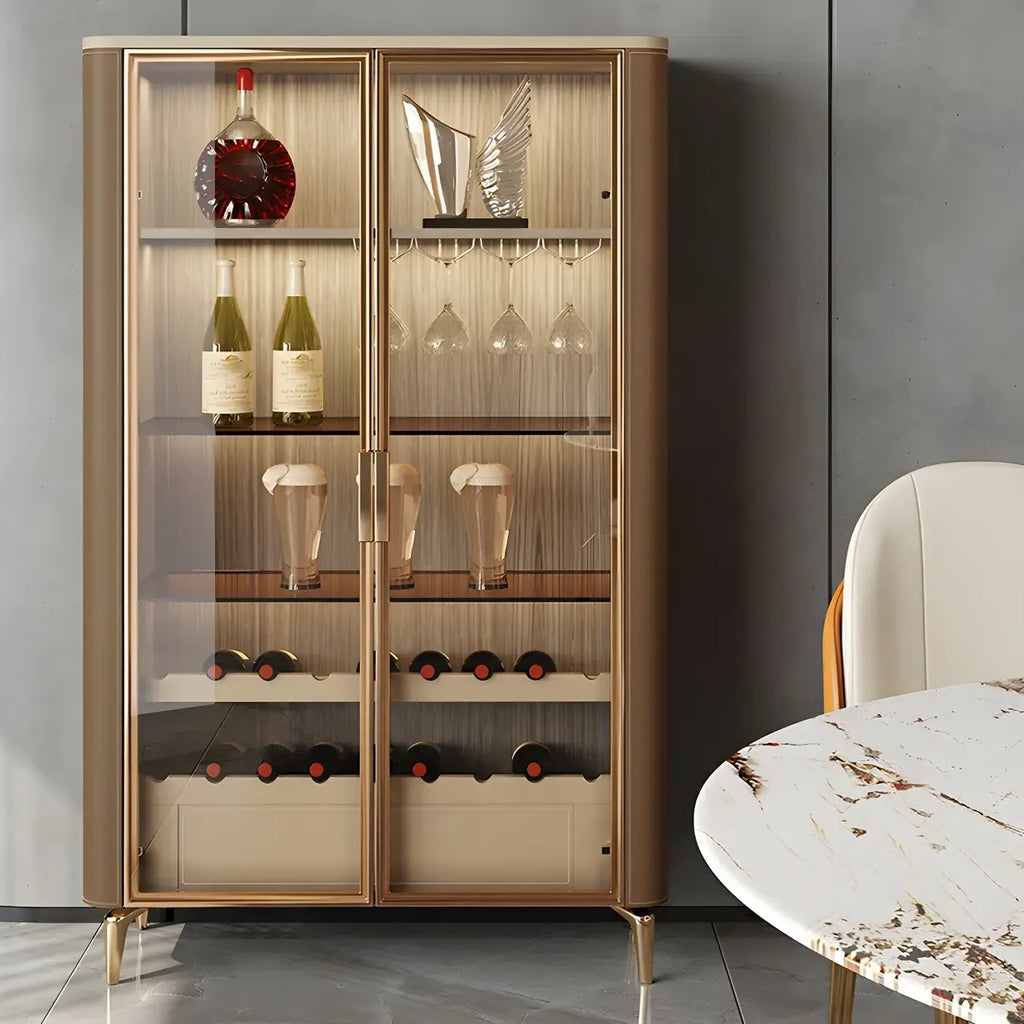 Vitrine à vin élégante en bois orange avec porte vitrée