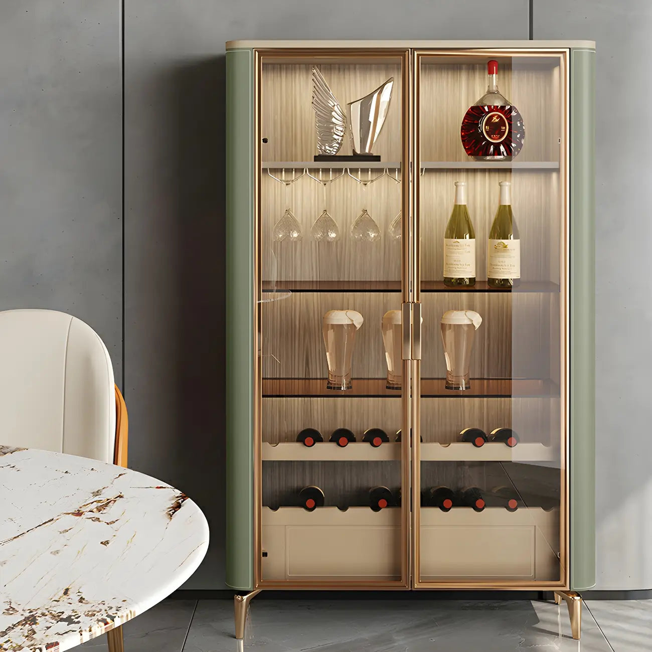 Vitrine à vin élégante en bois orange avec porte vitrée