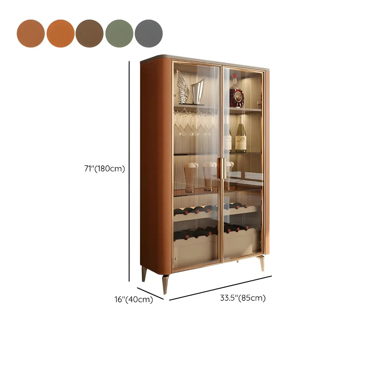 Vitrine à vin élégante en bois orange avec porte vitrée
