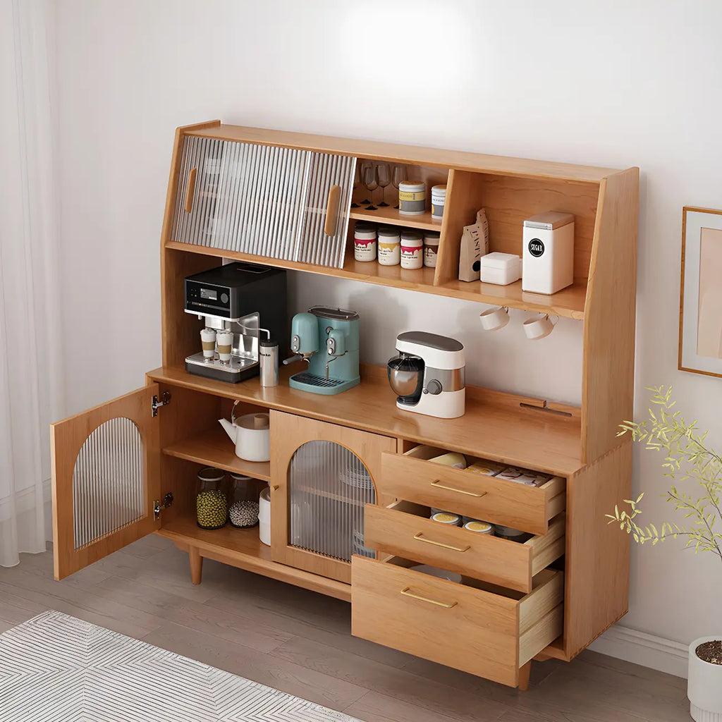 vaisselier de rangement en bois de cerisier avec portes vitrées