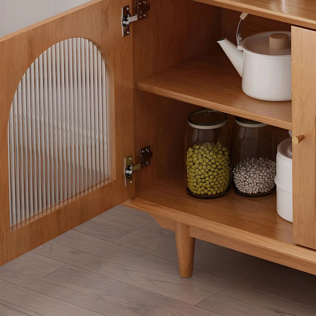 vaisselier de rangement en bois de cerisier avec portes vitrées