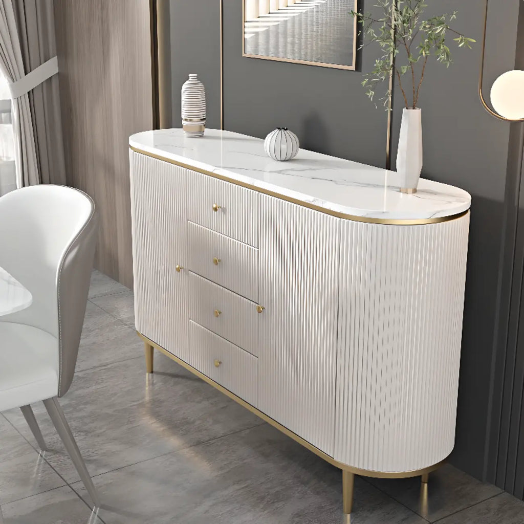 Armoire de rangement ovale imperméable Glam Stone avec 4 tiroirs