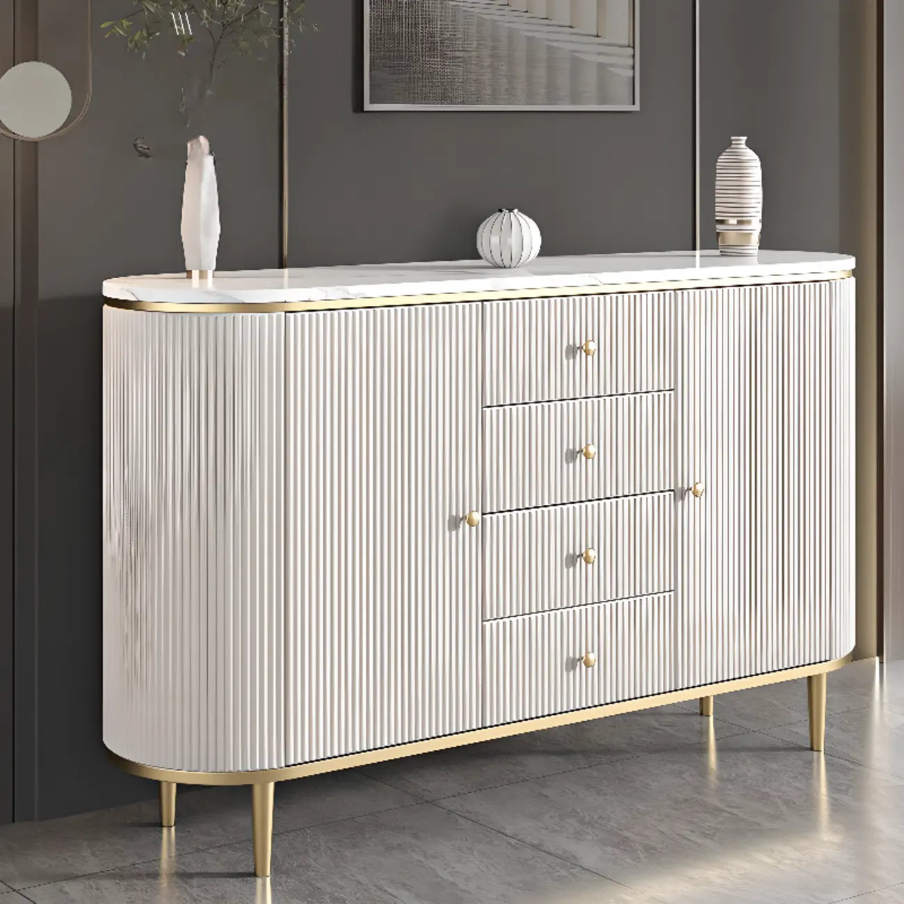 Armoire de rangement ovale imperméable Glam Stone avec 4 tiroirs