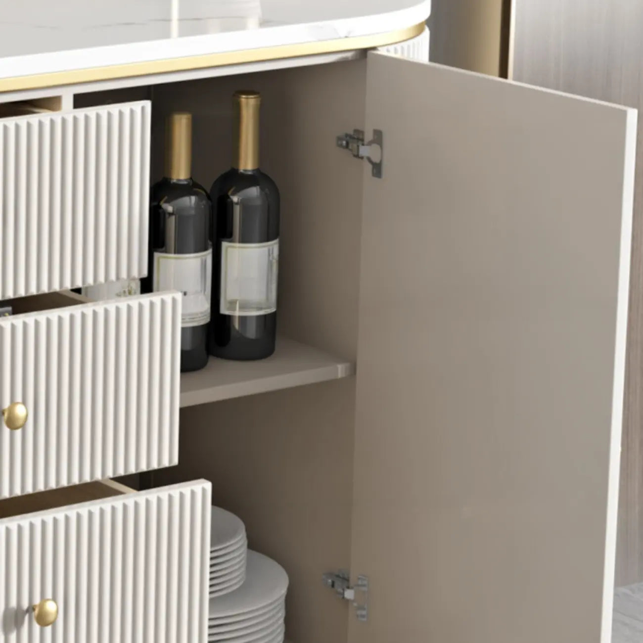 Armoire de rangement ovale imperméable Glam Stone avec 4 tiroirs