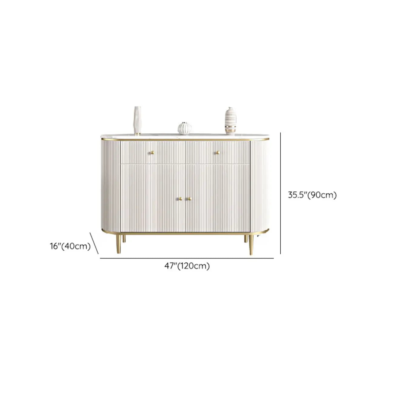 Armoire de rangement ovale imperméable Glam Stone avec 4 tiroirs