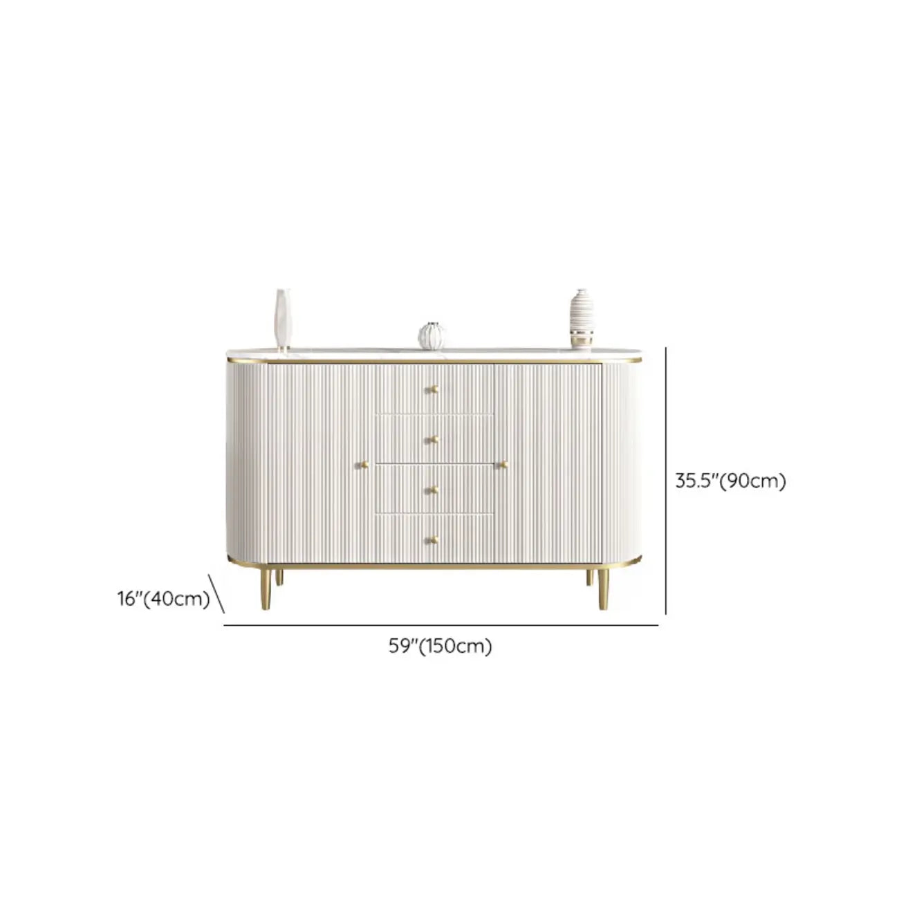 Armoire de rangement ovale imperméable Glam Stone avec 4 tiroirs