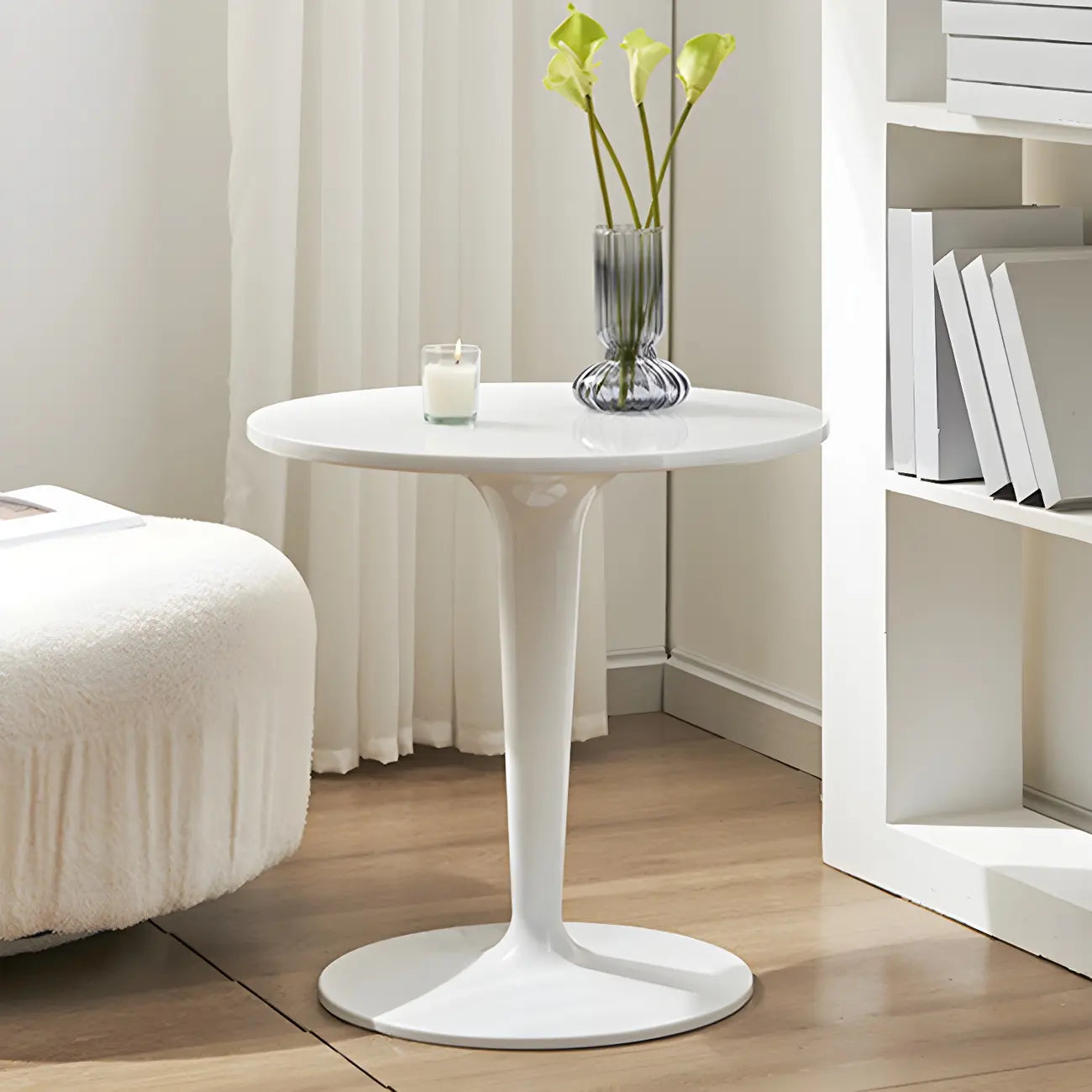 Table d'appoint ronde minimaliste en acrylique blanc pour salon