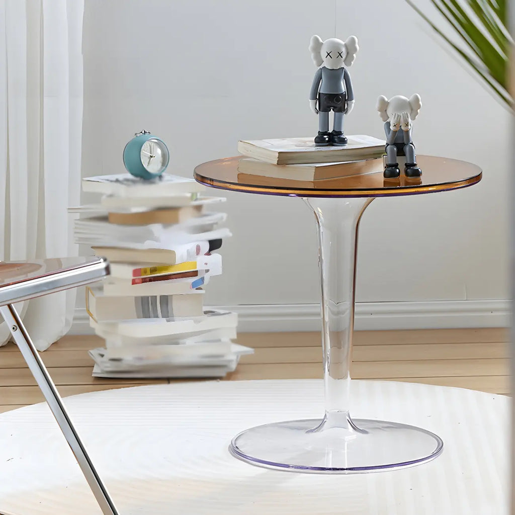 Table d'appoint ronde minimaliste en acrylique blanc pour salon