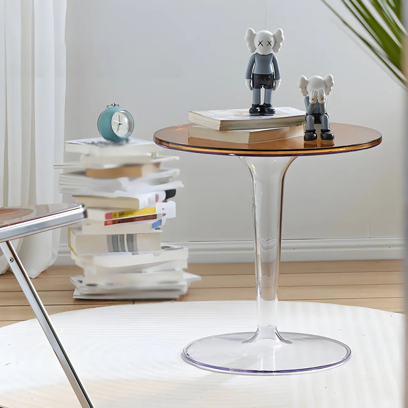 Table d'appoint ronde minimaliste en acrylique blanc pour salon