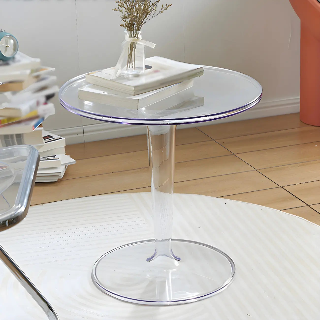 Table d'appoint ronde minimaliste en acrylique blanc pour salon
