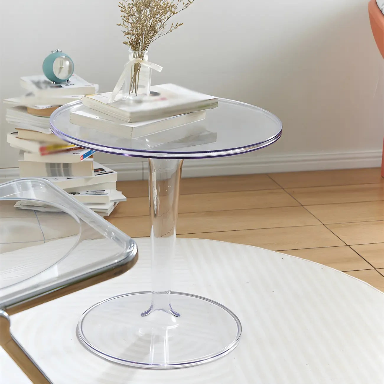 Table d'appoint ronde minimaliste en acrylique blanc pour salon