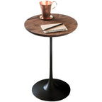Table d'appoint ronde minimaliste en bois brun avec piètement en métal