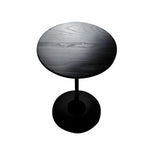 Table d'appoint ronde minimaliste en bois brun avec piètement en métal