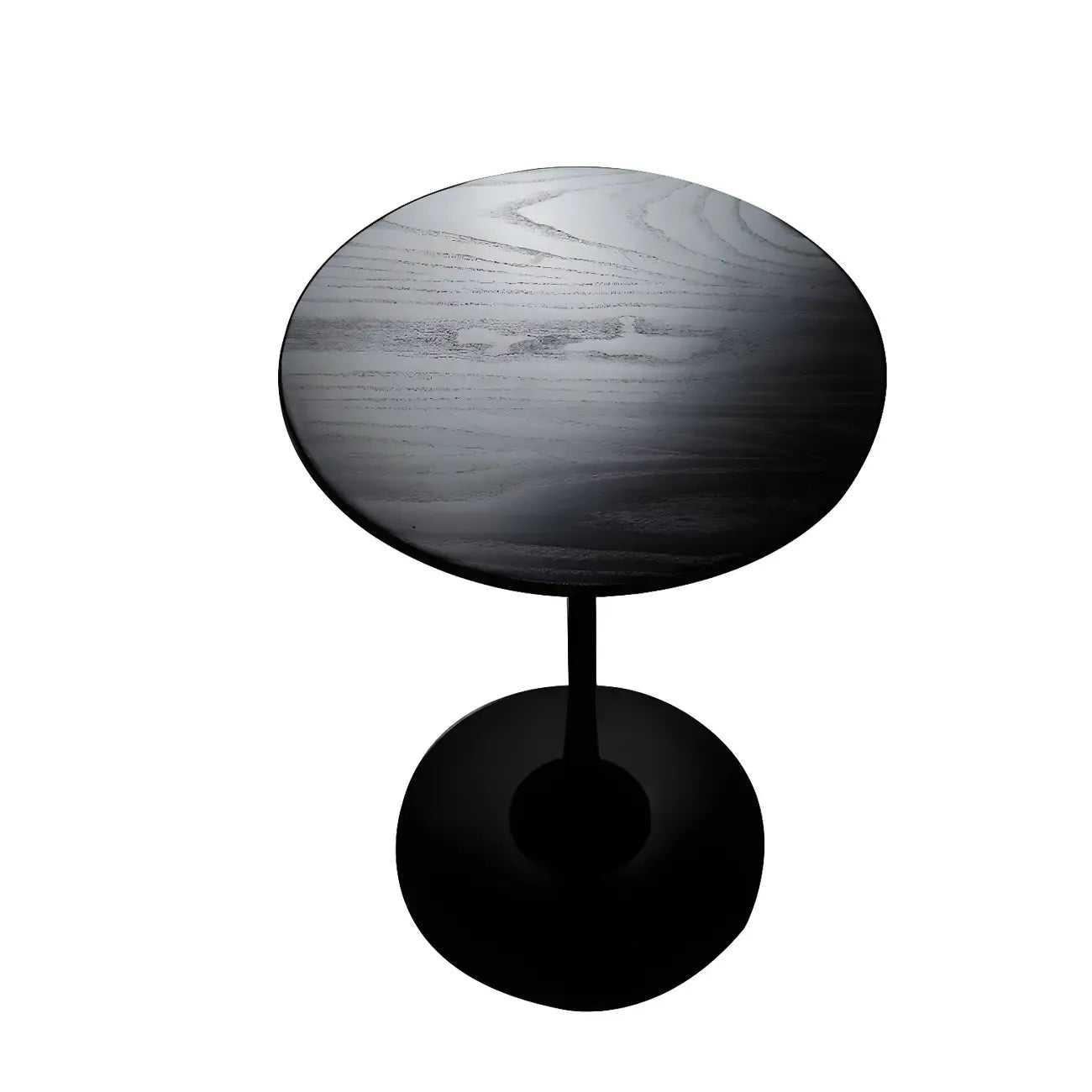 Table d'appoint ronde minimaliste en bois brun avec piètement en métal