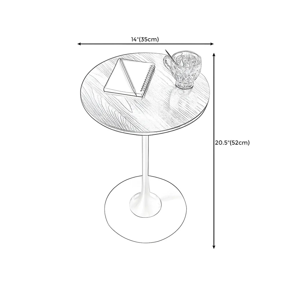 Table d'appoint ronde minimaliste en bois brun avec piètement en métal