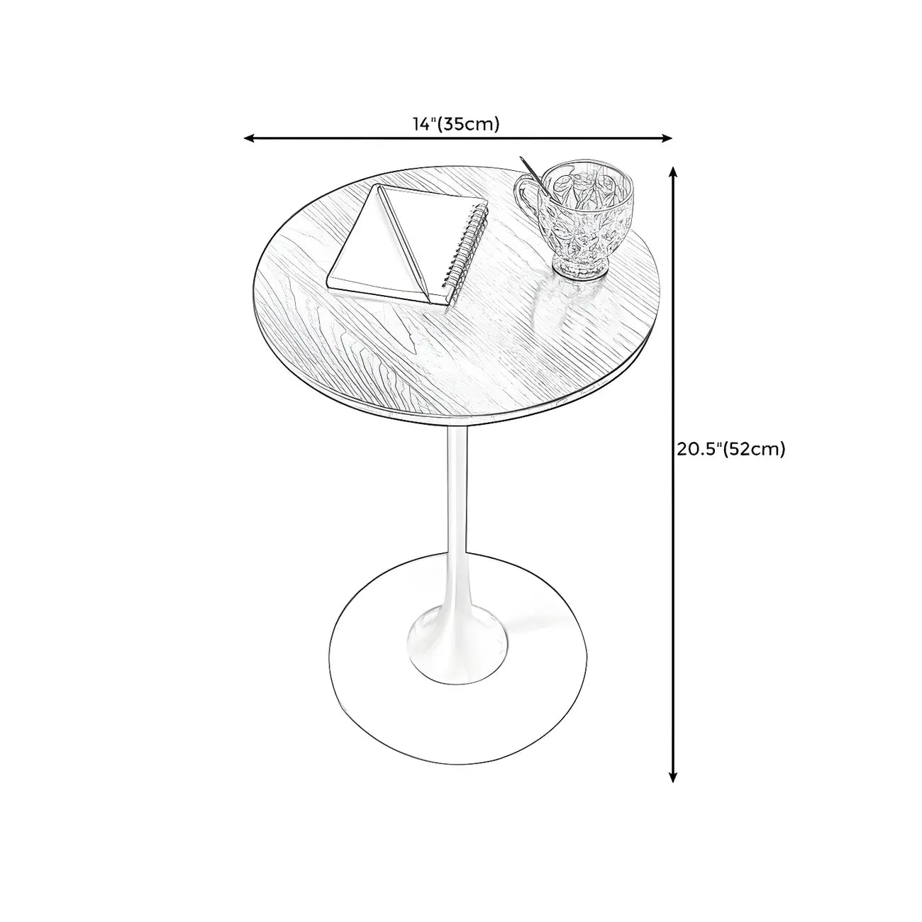 Table d'appoint ronde minimaliste en bois brun avec piètement en métal
