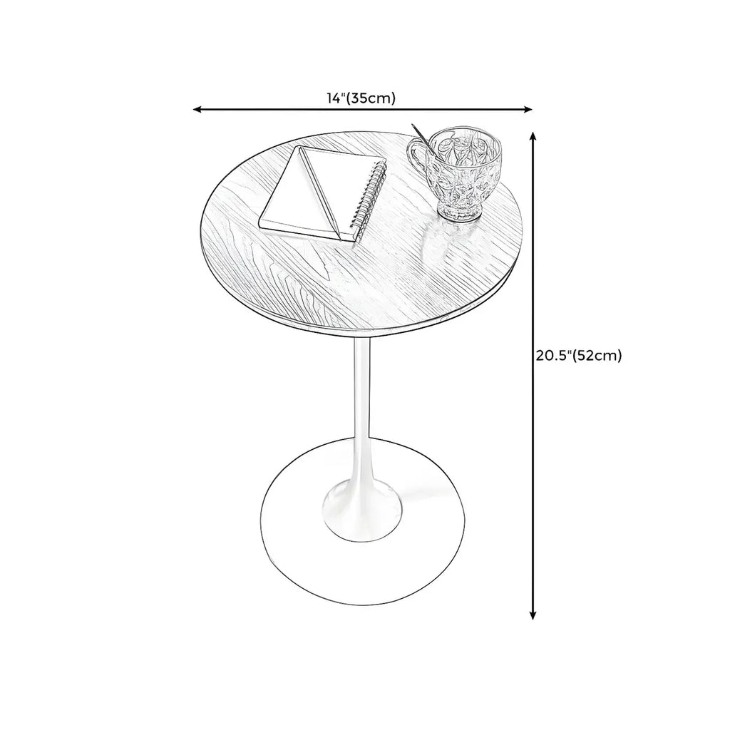 Table d'appoint ronde minimaliste en bois brun avec piètement en métal