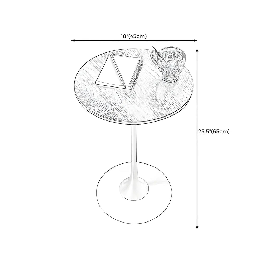 Table d'appoint ronde minimaliste en bois brun avec piètement en métal