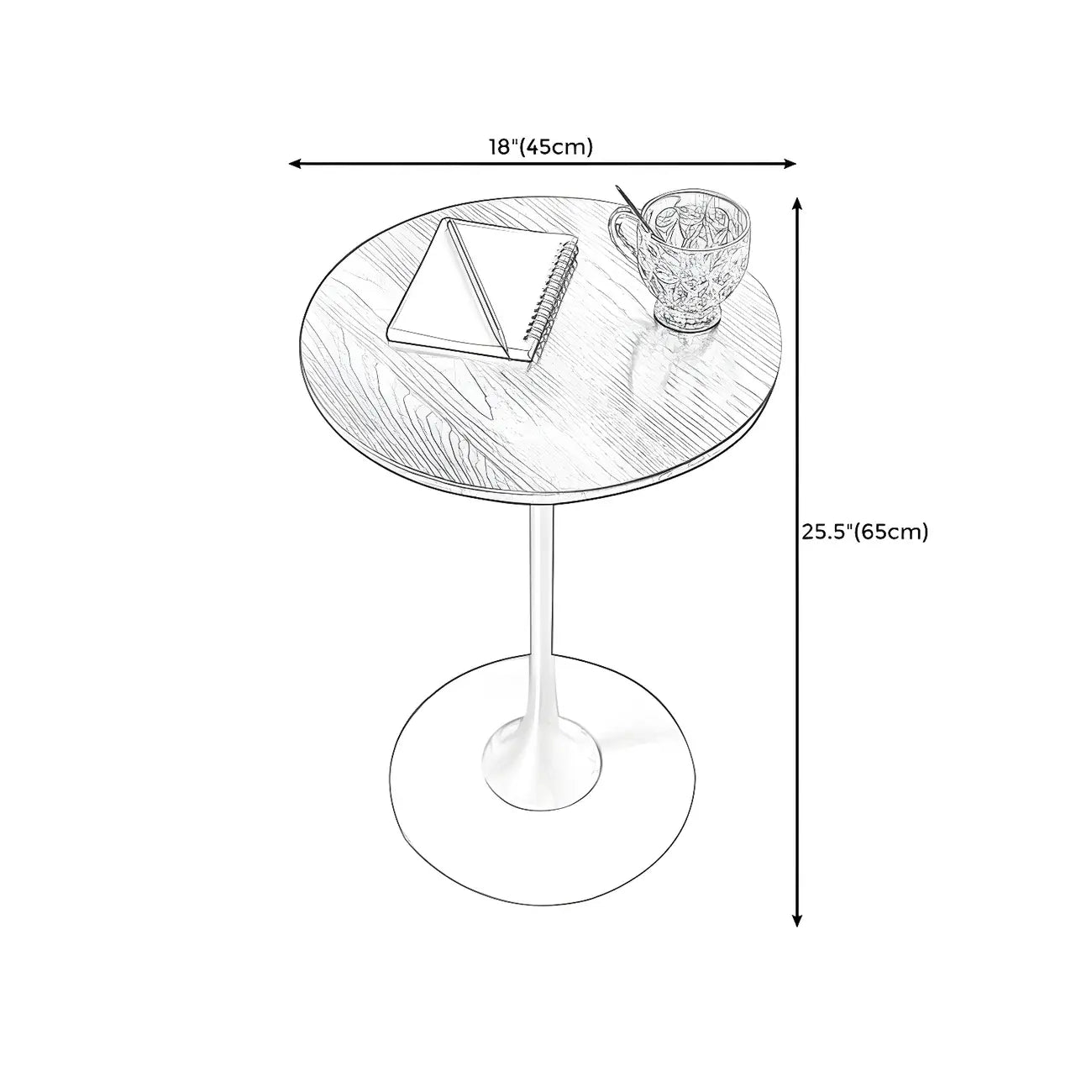 Table d'appoint ronde minimaliste en bois brun avec piètement en métal